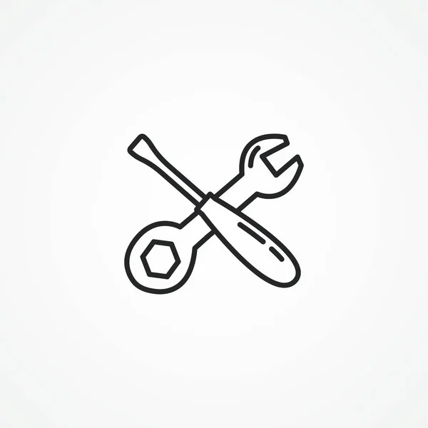 Hammer Wrench Line Icon Repair Crossed Tool Linear Icon — Stock Vector
