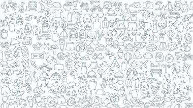 travelling doodle line icon background. Travel Doodle Icons. clipart