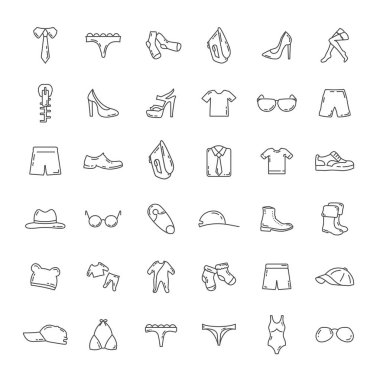 Kıyafet çizgisi simgesi seti. Moda Giyim Çizgisi simgeleri