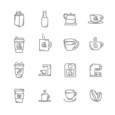 Kahve çekirdekli kahve ikonu seti, bir fincan kahve.