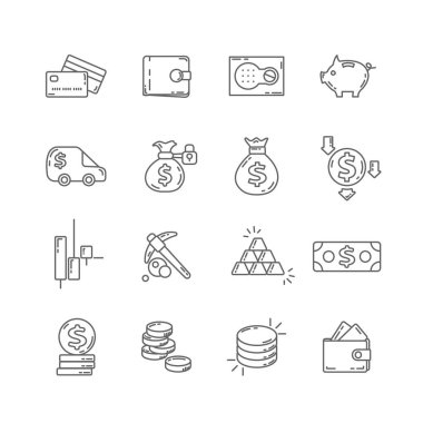 Para hattı simgesi altın, para kesesi, kasa, cüzdan