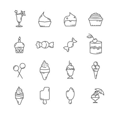Tatlı çizgisi ikonu. Dondurma, şeker, kek.