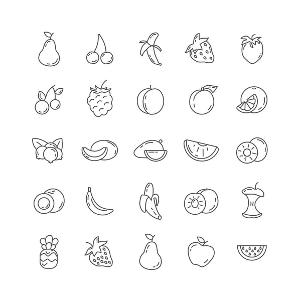 Conjunto Iconos Línea Fruta Con Mango — Vector de stock