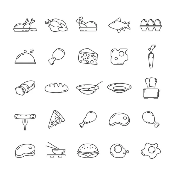 Food Line Icon Set Cheese Pizza Meat Chicken — Stock Vector