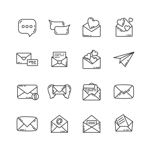 Envelope Line Icon Set Speech Bubble Message Paper Plane — Stock Vector