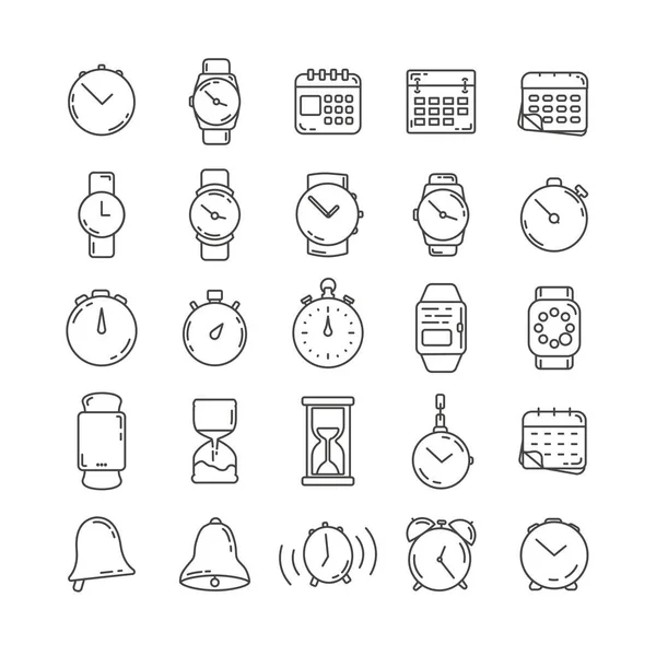 Time Clock Line Icon Set Watch Timer Alarm Smartwatch — Stock Vector