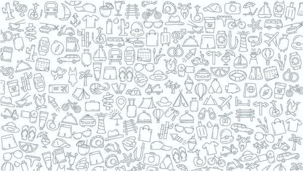 Путешествия Каракули Линии Фона Значок Travel Doodle Icons — стоковый вектор