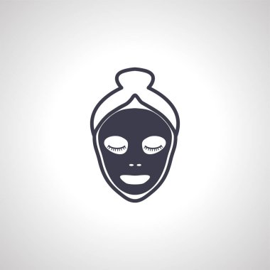 Yüz maskesi, cilt bakımı ikonu, güzellik teni, kozmetik maskeli kadın yüzü.