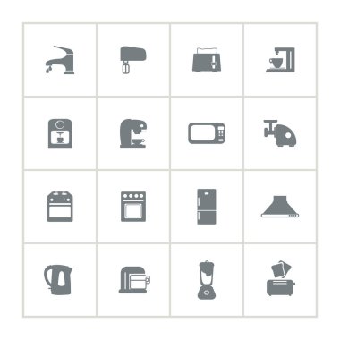 Mutfak gereçleri ikonu, mikrodalga fırın, gaz sobası, mikser...