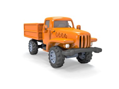 Kamyon 3 boyutlu çizimi izole etti. Şeftali rengi eski tarz kamyonet 3 boyutlu. Off-road Wheels 3D ikonlu bir kamyon. 3B Karikatür Turuncu Kamyonet.