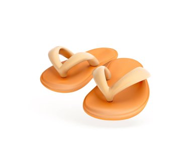 Terlik 3D simgesi. Tarz turuncu terlikler izole edilmiş vektör 3d illüstrasyon.