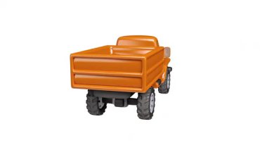 Kamyon 3 boyutlu ikon animasyonunu izole etti. Şeftali rengi eski tarz kamyon 3 boyutlu animasyon. 3B Karikatür Turuncu Kamyonet.