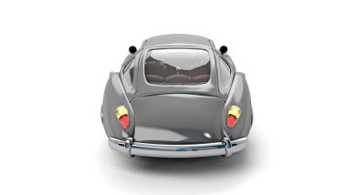 Retro araba 3D çizimi. Krom Detaylı Gri Vintage Klasik Araba Yapımı
