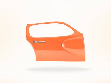 Otomotiv tasarımı, onarımı, kişiselleştirilmesi ve ulaşım temalı görseller için krom saplı 3d ikon resimli parlak turuncu araba kapısı.