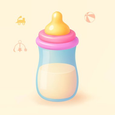 Bebek sütü şişesi şirin 3D tarzında, Bebek Şişesi 3d simgesinin vektör çizimi