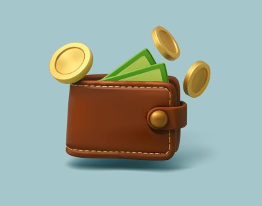 Bozuk Para ve Para Simgesi ile 3B Cüzdan