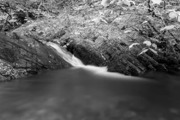 萨默塞特角水河上的瀑布长期暴露在流经角树林中 — 图库照片