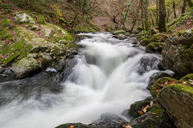 Doğu Lyn nehri üzerinde Exmoor Ulusal Parkı 'ndaki Watersmeet' te uzun süre bir şelale görüldü.