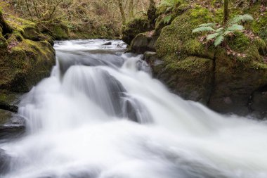 Doğu Lyn nehri üzerinde Exmoor Ulusal Parkı 'ndaki Watersmeet' te uzun süre bir şelale görüldü.