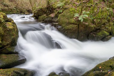 Doğu Lyn nehri üzerinde Exmoor Ulusal Parkı 'ndaki Watersmeet' te uzun süre bir şelale görüldü.