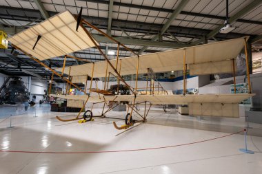 Yeovilton.Somerset.United Kingdom.October 23rd 2022.A replica of a Short s.27 biplane is on display at the Fleet Air Arm museum in Somerset