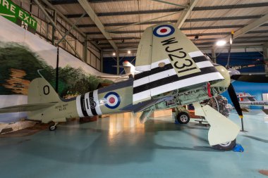 Yeovilton.Somerset.United Kingdom.October 23rd 2022.A hawker Sea Fury fighter plane is on display at the Fleet Air Arm Museum in Somerset