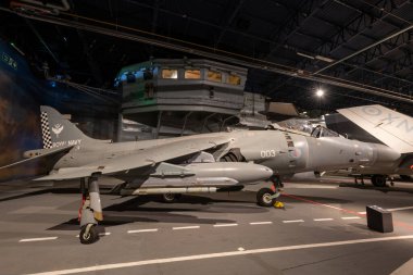 Yeovilton.Somerset.United Kingdom.October 23rd 2022.A Sea Harrier FA.2 jet fighter is on display at the Fleet Arm Museum in Somerset