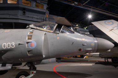 Yeovilton.Somerset.United Kingdom.October 23rd 2022.A Sea Harrier FA.2 jet fighter is on display at the Fleet Arm Museum in Somerset