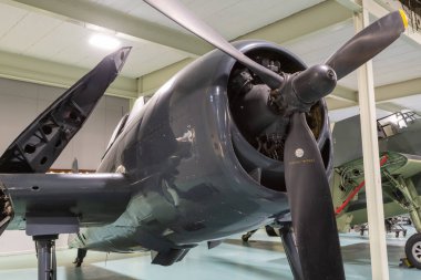 Yeovilton.Somerset.United Kingdom.October 23rd 2022.A Gruman F6F Hellcat is on display at the Fleet Air Arm Museum in Somerset