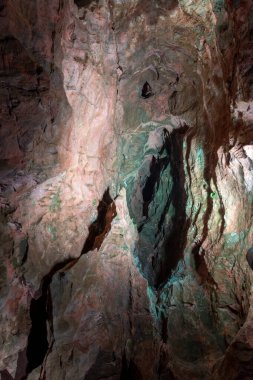 The rock formation known as The Chimney inside Goughs Cave in Cheddar in Somerset