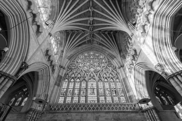 Devon Förenade Kungariket Februari 2023 Bild Västra Fönstret Exeter Katedralen — Stockfoto