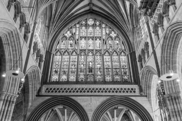 Exeter Devon Birleşik Krallık Şubat 2023 Exeter Katedralinin Doğu Penceresinin — Stok fotoğraf