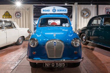 Sparkford. Somerset.Birleşik Krallık. 26 Mart 2023 1960 'dan bir Austin A35 RAC minibüsü Somerset Haynes Motor Müzesi' nde sergileniyor.