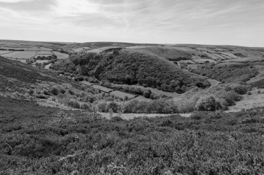 Exmoor Ulusal Parkı 'ndaki Doone Vadisi' nin manzara fotoğrafı.