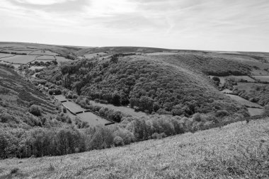 Exmoor Ulusal Parkı 'ndaki Doone Vadisi' nin manzara fotoğrafı.