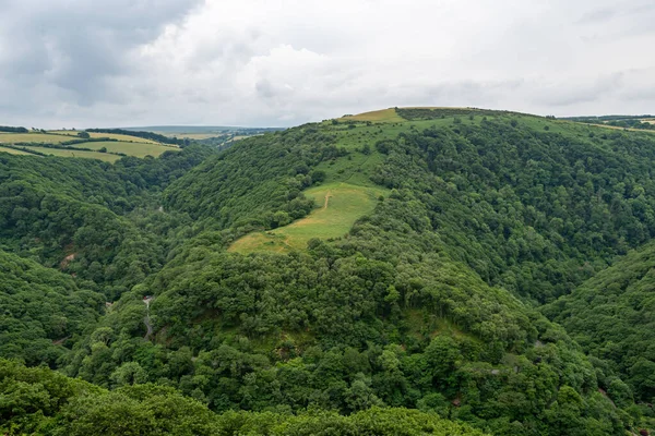Uitzicht Vanaf Top Van Countisbury Hill Watersmeet Valley Het Exmoor — Stockfoto