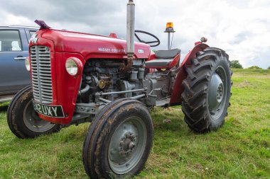 Low Ham.Somerset. Birleşik Krallık. 23 Temmuz 2023 'te restore edilen Massey Ferguson 35 traktörü Somerset buhar ve ülke fuarında sergileniyor.