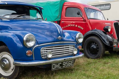 Low Ham.Somerset. Birleşik Krallık. 23 Temmuz 2023. Morris Minor kamyonet 1967 'de Somerset buhar ve ülke fuarında sergileniyor.