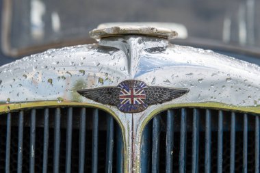 Low Ham.Somerset. Birleşik Krallık. 23 Temmuz 2023. Logoyu 1930 'lardan kalma bir Standart 10' la Somerset buhar ve ülke gösterisinde kapatın.