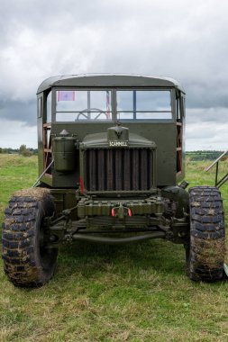 Low Ham.Somerset. Birleşik Krallık. 23 Temmuz 2023 'te restore edilen Scammell Pioneer askeri kamyonu Somerset buhar ve ülke fuarında sergilenecek.