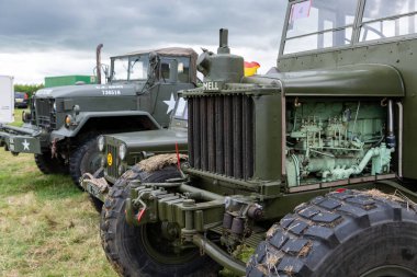 Low Ham.Somerset. Birleşik Krallık. 23 Temmuz 2023 'te restore edilen Scammell Pioneer askeri kamyonu Somerset buhar ve ülke fuarında sergilenecek.
