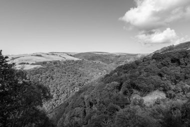 Exmmor Ulusal Parkı 'ndaki Countisbury Hill ve Watersmeet Vadisi' nin manzara fotoğrafı.