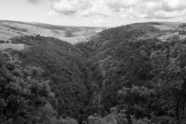 Exmoor Ulusal Parkı 'ndaki Watersmeet Vadisi' nin manzara fotoğrafı.