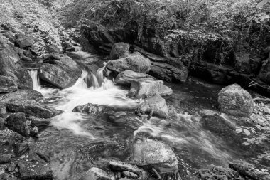 Doğu Lyn nehri üzerinde Exmoor Ulusal Parkı 'ndaki Watersmeet' te uzun süre bir şelale görüldü.