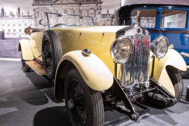 Sparkford. Somerset. Birleşik Krallık. 7 Ocak 2024 1929 Lanchester 30HP Spor Turnuvası, Somerset Haynes Motor Müzesi 'nde sergileniyor.