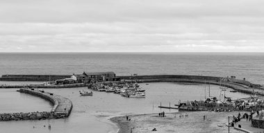 Dorset 'teki Lyme Regis Limanı' nın panoramik fotoğrafı