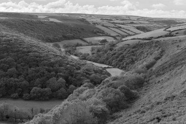 Exmoor Ulusal Parkı 'ndaki Doone Vadisi' nin manzara fotoğrafı.