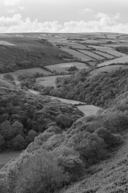 Exmoor Ulusal Parkı 'ndaki Doone Vadisi' nin manzara fotoğrafı.