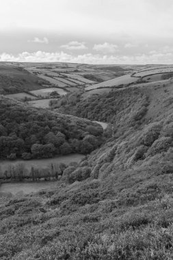 Exmoor Ulusal Parkı 'ndaki Doone Vadisi' nin manzara fotoğrafı.