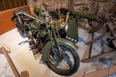 Bovington.Dorset.United Kingdom.August 8th 2023.A Matchless Vickers 8B2/M motorcycle is on show at The Tank Museum in Dorset clipart